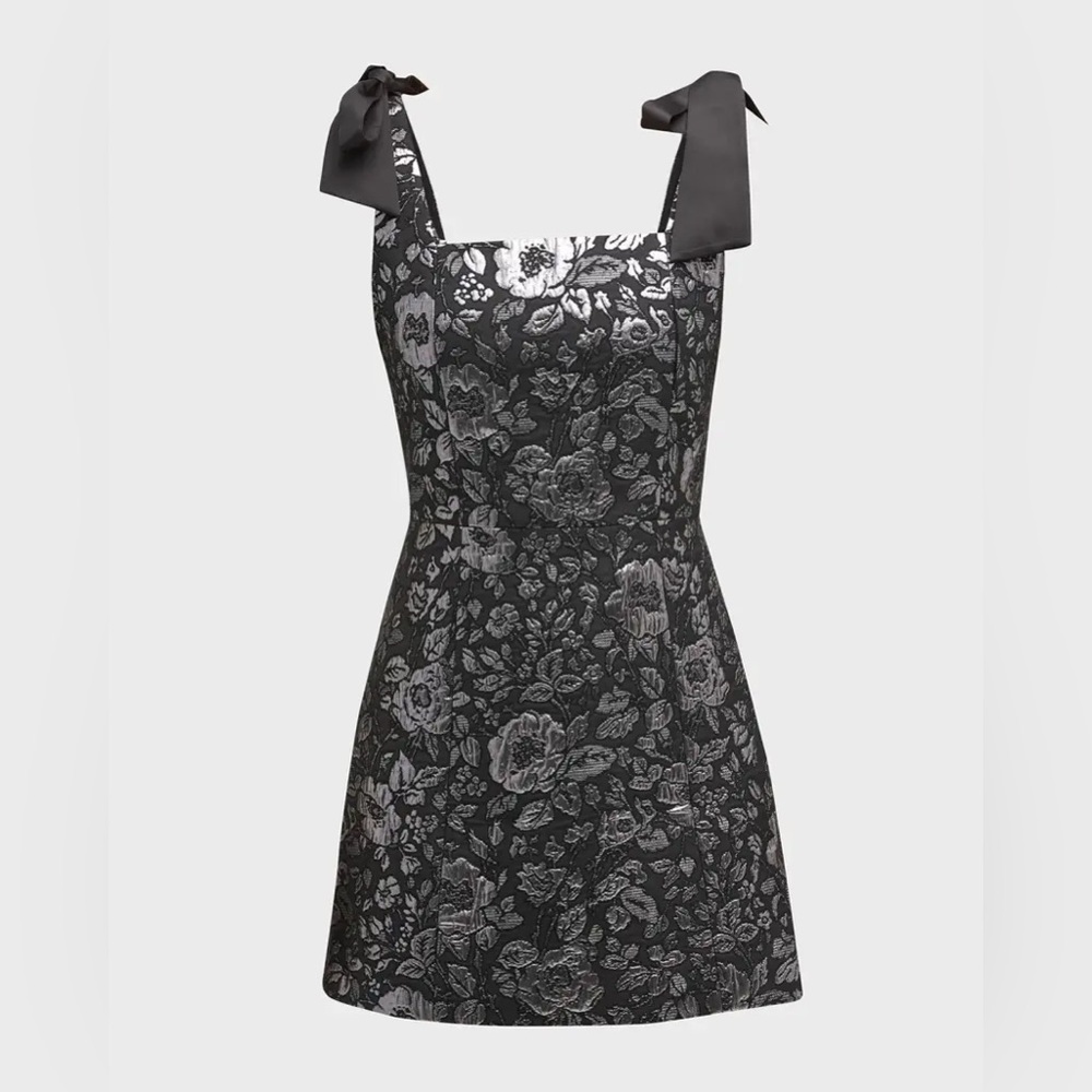 NWOT Alice + Olivia Maryann Metallic Jacquard Bow Tie Shoulder Dress 0 - Picture 2 of 16